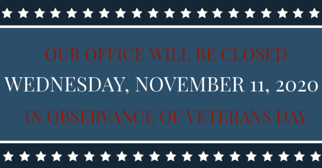 City Hall Closed for Veterans Day November 11, 2020