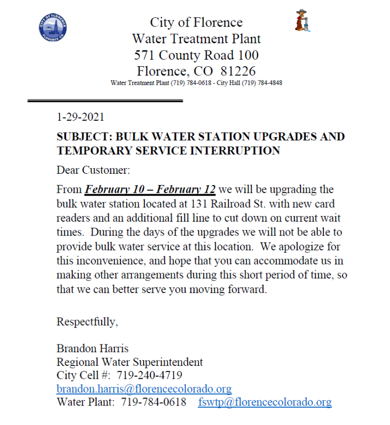Bulk Water Upgrades and Temporary Service Interruption February 10-12, 2021